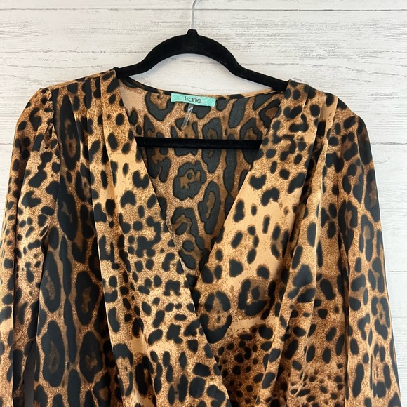 Karlie Leopard Print V Neck Long Sleeve Bodysuit Size S - Picture 3 of 9